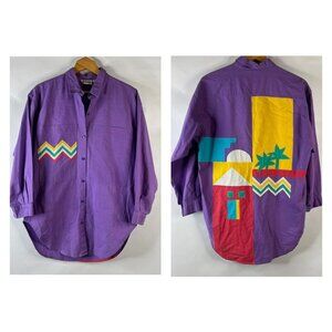 VTG Raiment Fashions Womens Shirt Top Size Large Purple Button Up Southwestern